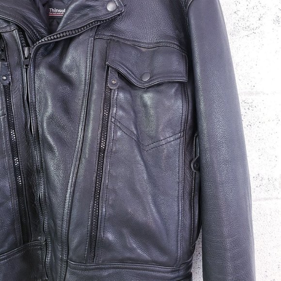 Unik Ultra Black Leather Motorcycle Biker Jacket  Insulated Size Large - Picture 7 of 13